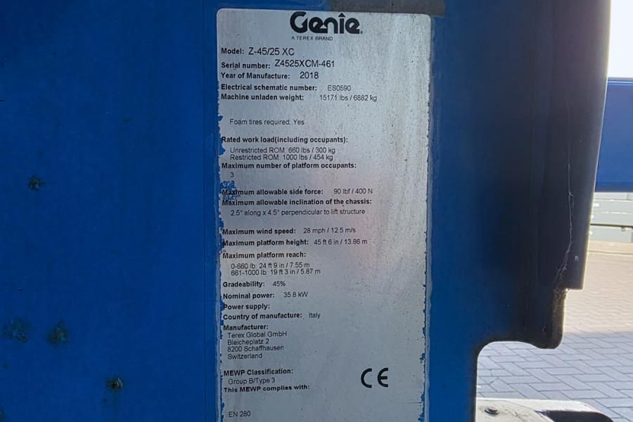 Genie Z45/25 XC Diesel, 4x4 Drive, 16m Working Height, 7