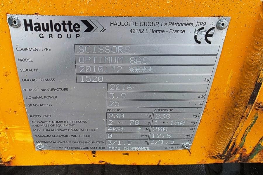 Haulotte Optimum 8 Electric, 7.77m Working Height, 230kg Ca