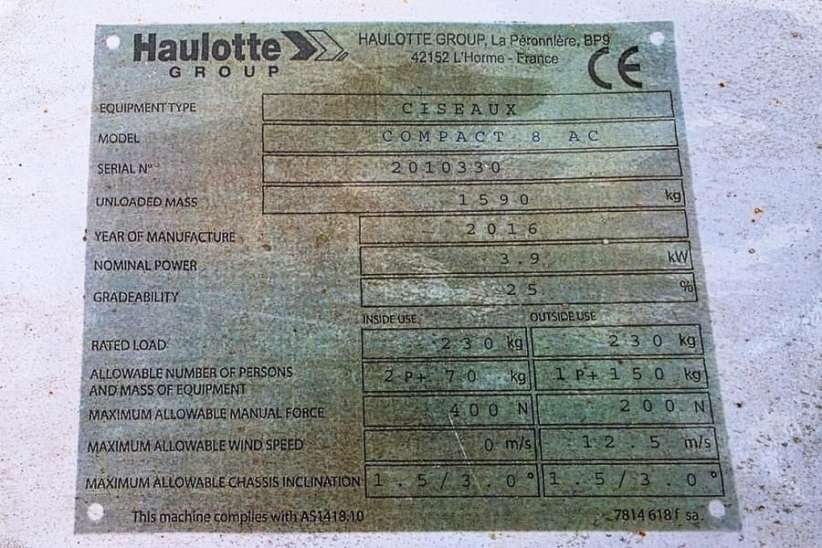 Haulotte Optimum 8 Electric, 7.77m Working Height, 230kg Ca