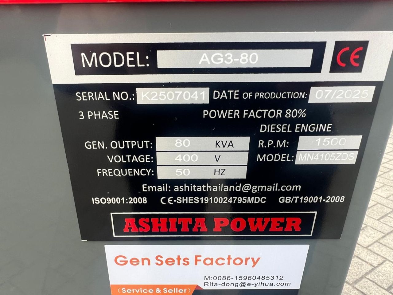 Nieuwe ASHITA AG3-80 diesel generator met 80 KVA