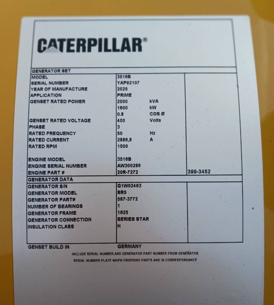CAT 3516B - 2.250 kVA Generator - DPX-18106