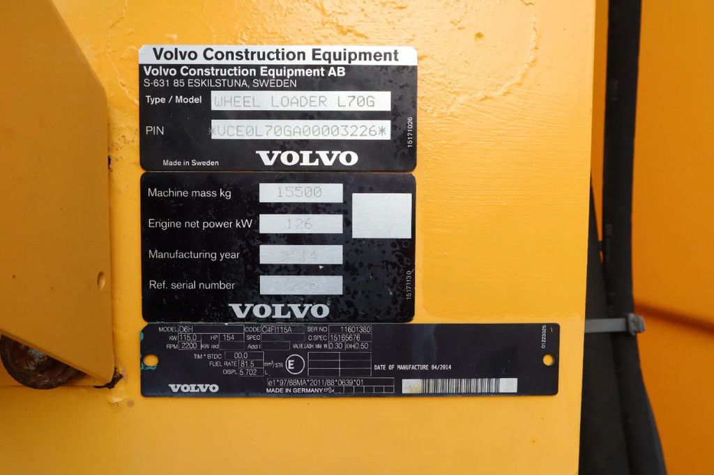 Volvo L70G | L 70 G | CDC | BSS | BUCKET | QUICK COUPLER