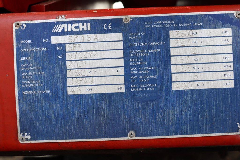 Teleskop-Arbeitsbühne Aichi SP 18A Diesel 18,2 m 2002