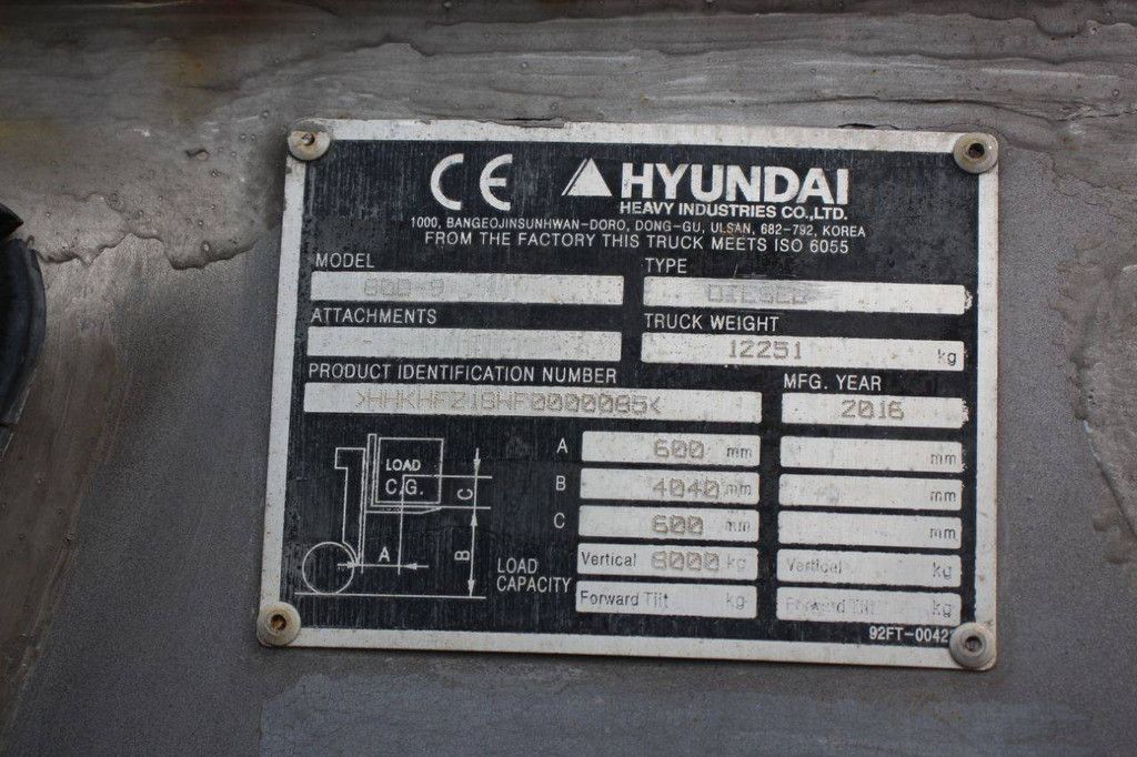 Hyundai 80D-9 Diesel-Gabelstapler 8000 kg 2016
