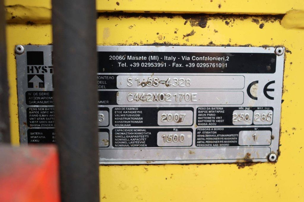 Hyster S1.5S-4328 Stacker Electric 1500kg 4.3m 2007