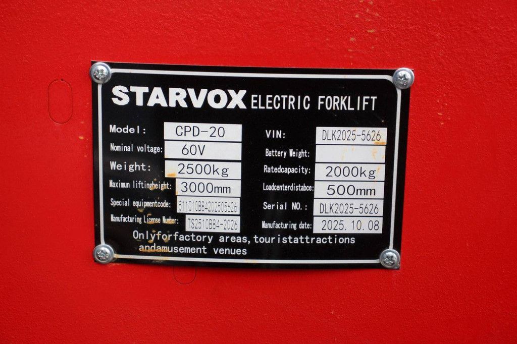 Starvox CPD-20 Elektrogabelstapler 2000 kg 3,0 m 2025 Neu