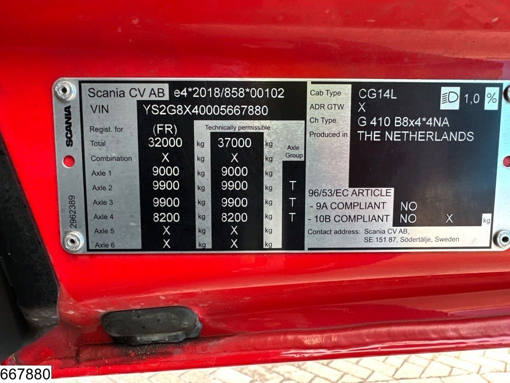 Scania G 410 XT EURO 6e, CNG, 8x4, Retarder, Fassi