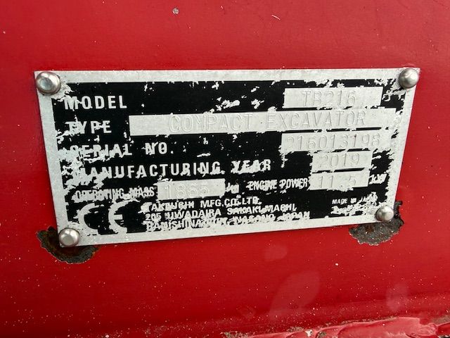 Takeuchi TB216 bj2019 1.8T Minigraver Minikraan ZGST