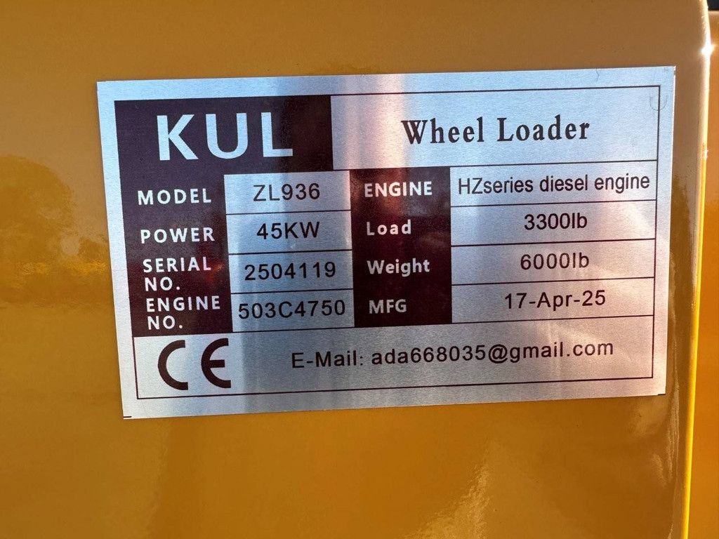 Wheel loader KUL ZL936 Diesel 2025 New