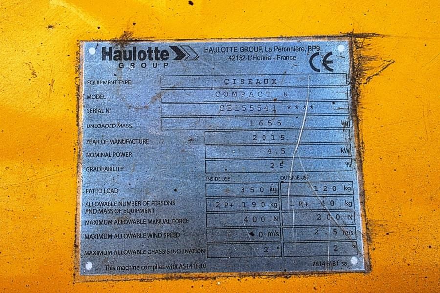 Haulotte Compact 8 Electric, 8.2m Working Height, 350kg Cap