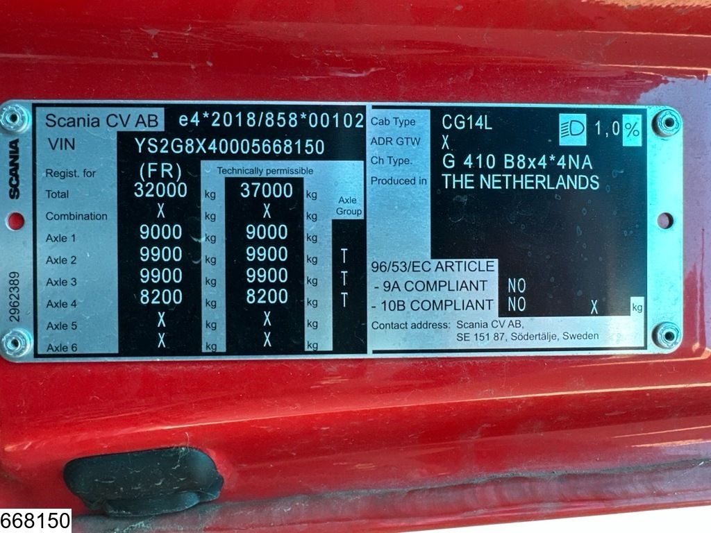 Scania G 410 EURO 6e, CNG, 8x4, Retarder, Fassi
