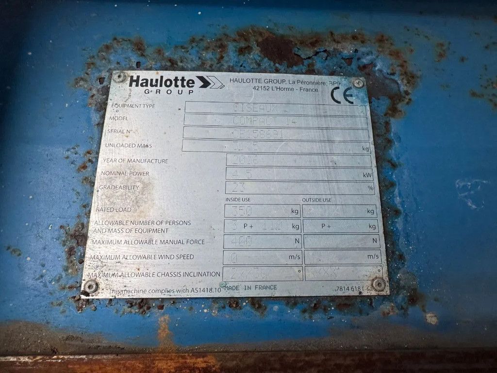 Haulotte Compact 14 Hoogwerker Schaarhoogwerker