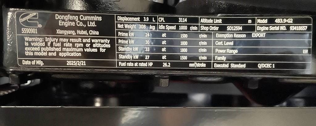 Cummins 4B3.9-G2 - 28 kVA Generator - DPX-19830