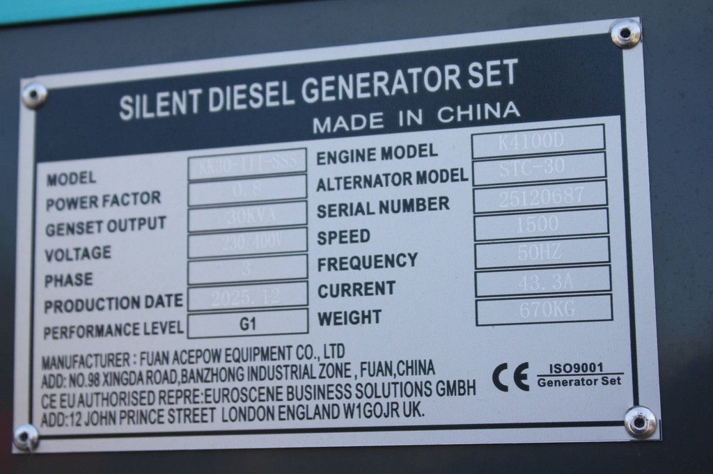 Generator Silent KK30-III-SSS Diesel 2025 30kVA New
