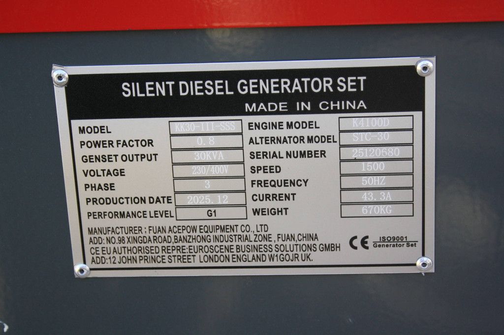Generator Silent KK30-III-SSS Diesel 2025 30kVA New