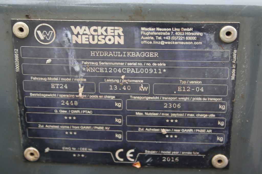 Mini excavator Wacker Neuson ET24 Diesel 2016