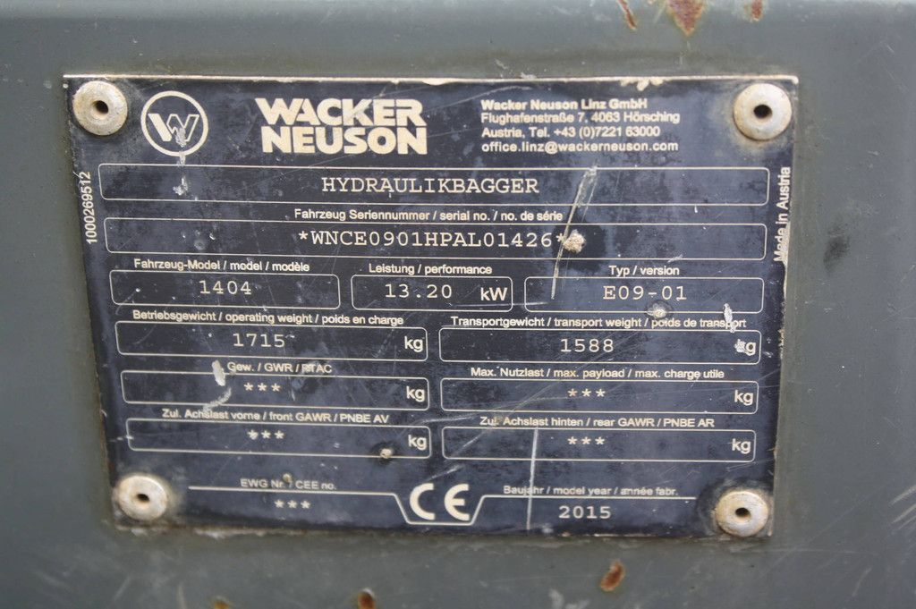 Mini excavator Wacker Neuson 1404 Diesel 2015