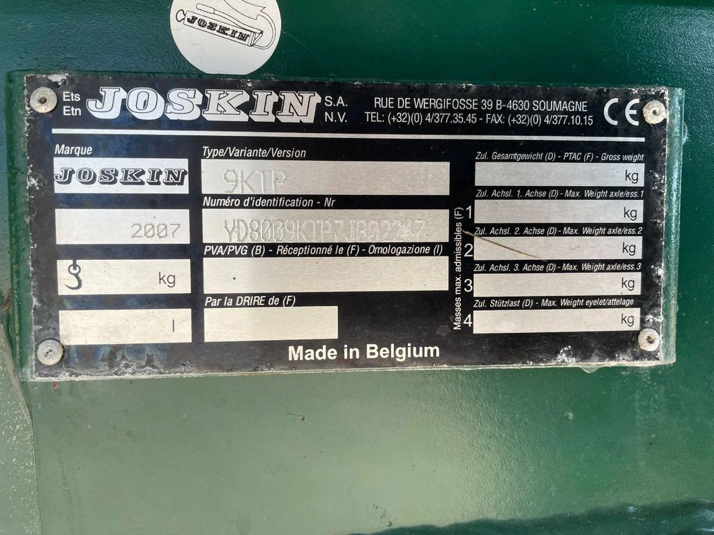 Joskin ONBEKEND 9 KTP Dumper Kipper Kenteken 9 tons