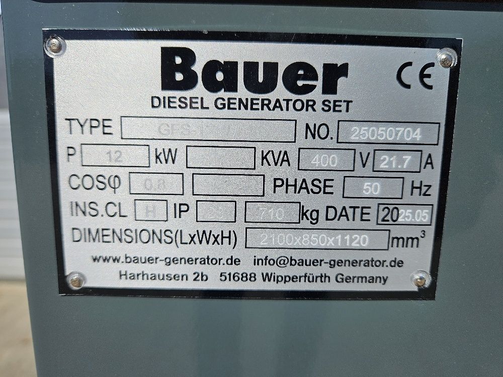 Bauer GFS-12KW generator 16 Kva