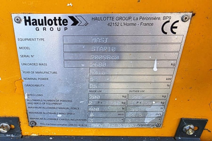 Haulotte STAR 10 Electric, 10m Working Height, 3m Reach, 20