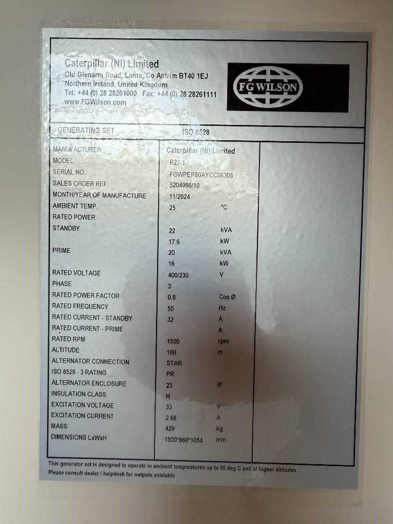 FG Wilson P22-1 - 22 kVA Open Genset - DPX-16002-O