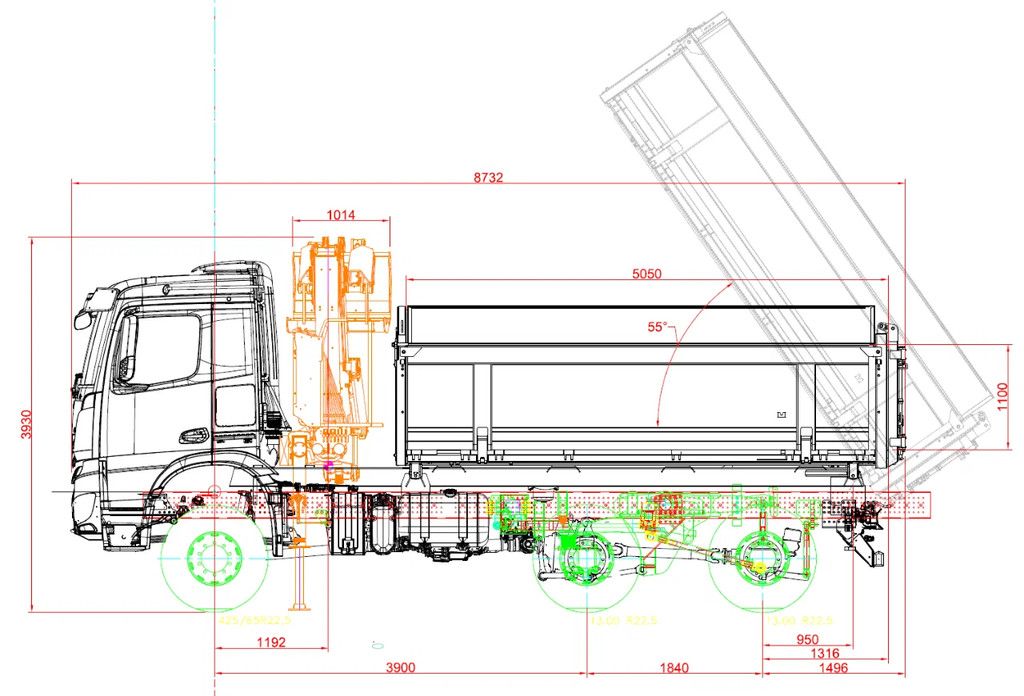 Mercedes-Benz Arocs 3346 33,3-tons 6x6 met Palfinger Z kraan en Grijsbertsen kipper