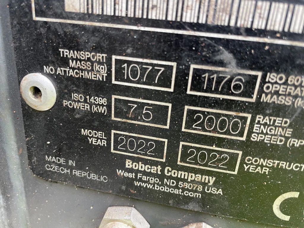 Bobcat E10 minigraver 2022 met 205 uur! CW05