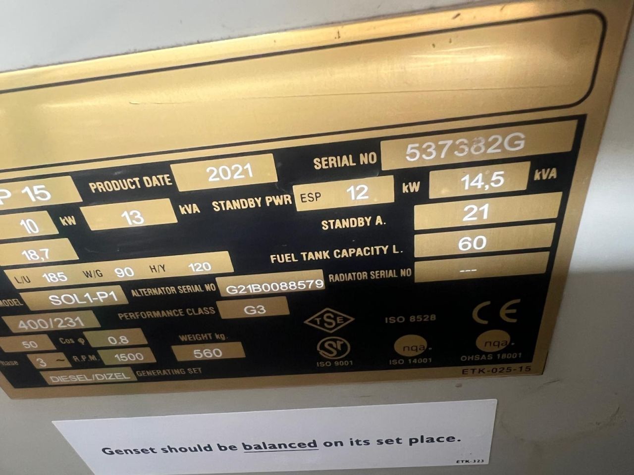 Gebruikte PERKINS SOL1-1P1 diesel generator 14.5 KVA