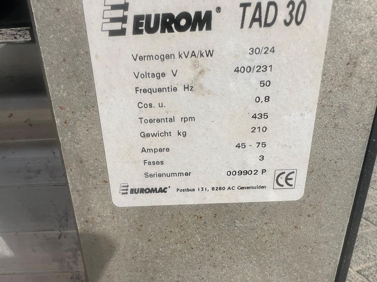 EUROM generator 30 KVA pto aangedreven