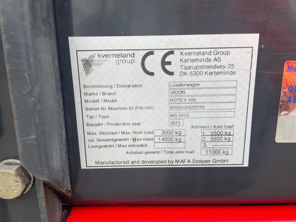 Vicon Rotex 400 Rotor invoer Ladewagen Stalvoeren