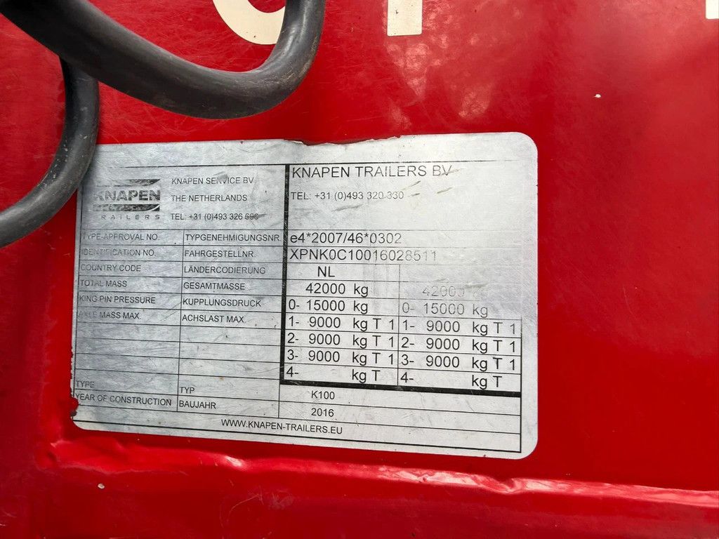 Knapen Trailers K100 K100 92m3 Liftas Alcoa 10MM Floor NL Trailer APK/TUV 14-01-2027