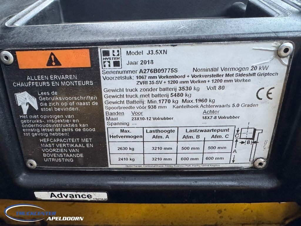 Hyster J3.5XN Sideshift, Vorkverstelling, Ex eerste eigenaar TC11252