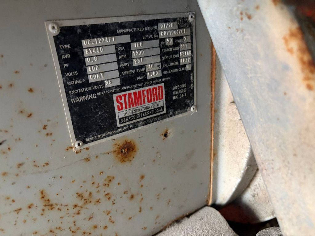Stamford UC.I274F1 Dieselgenerator 160 kVA, Baujahr 1998, installiert in einem Container