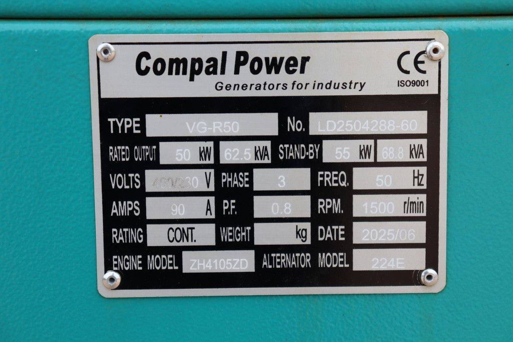 Generator Compal Power VG-R50 Diesel 62,5 kVA 2025