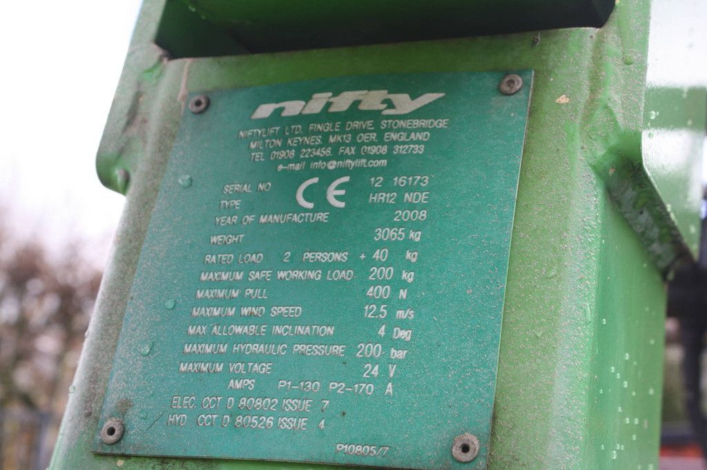 Niftylift HR12 NDE Articulated Boom Lift Electric+Diesel 12.2m 2008