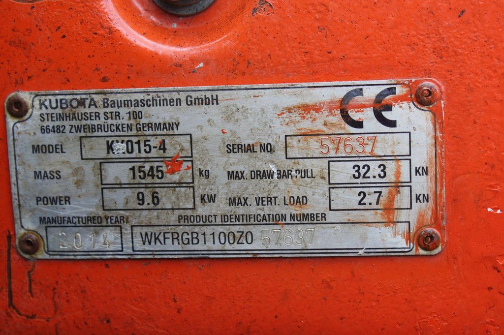 Mini excavator Kubota KX015-4 Diesel 9.6kW 2014