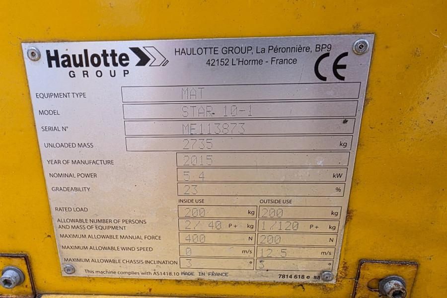 Haulotte STAR 10 Electric, 10m Working Height, 3m Reach, 20