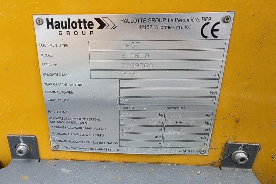 Haulotte STAR 10 Electric, 10m Working Height, 3m Reach, 20