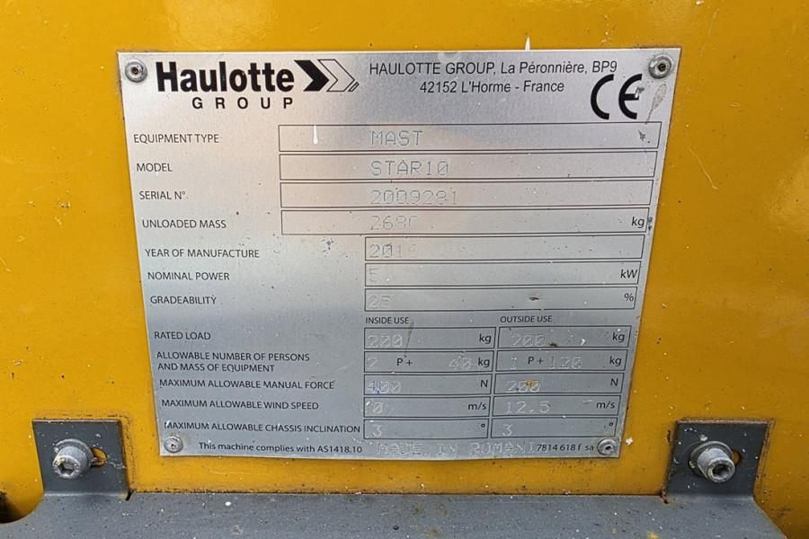 Haulotte STAR 10 Electric, 10m Working Height, 3m Reach, 20