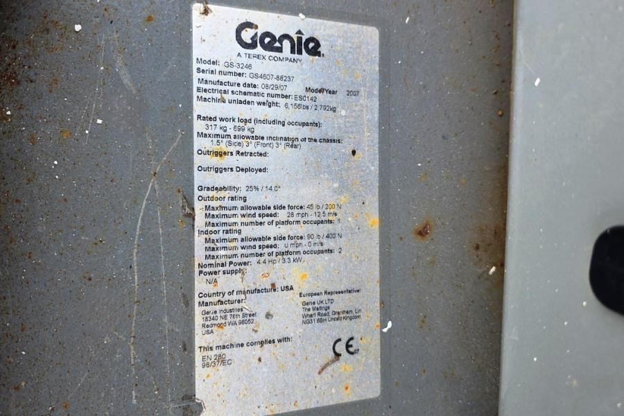 Genie GS3246 Electric, Working Height 11.75 m, 318kg Cap