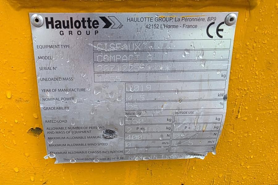 Haulotte Compact 8 As-Is, Electric, 8m Working Height, 350k