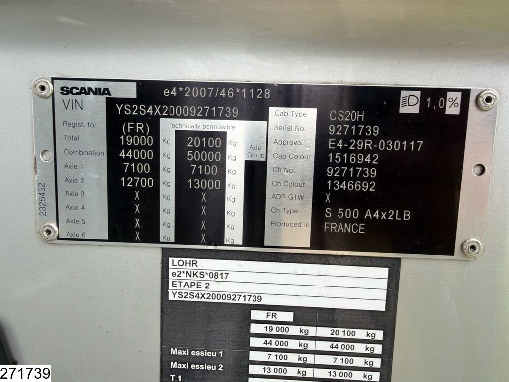 Scania S 500 Euro 6, Retarder, Lohr, Combi, winch
