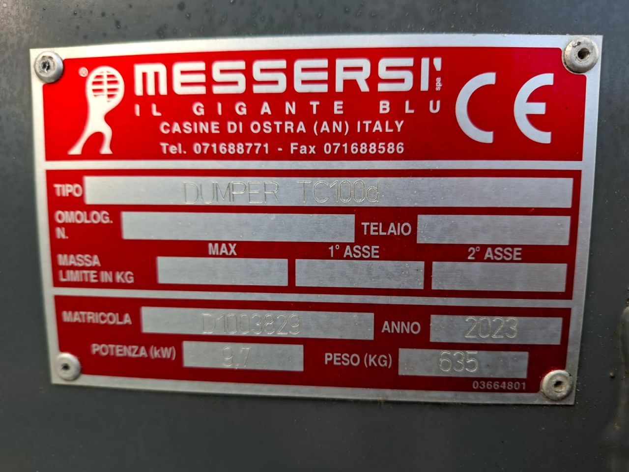 Messersi TC100D Rupsdumper | bj 2023 | 96 uur |