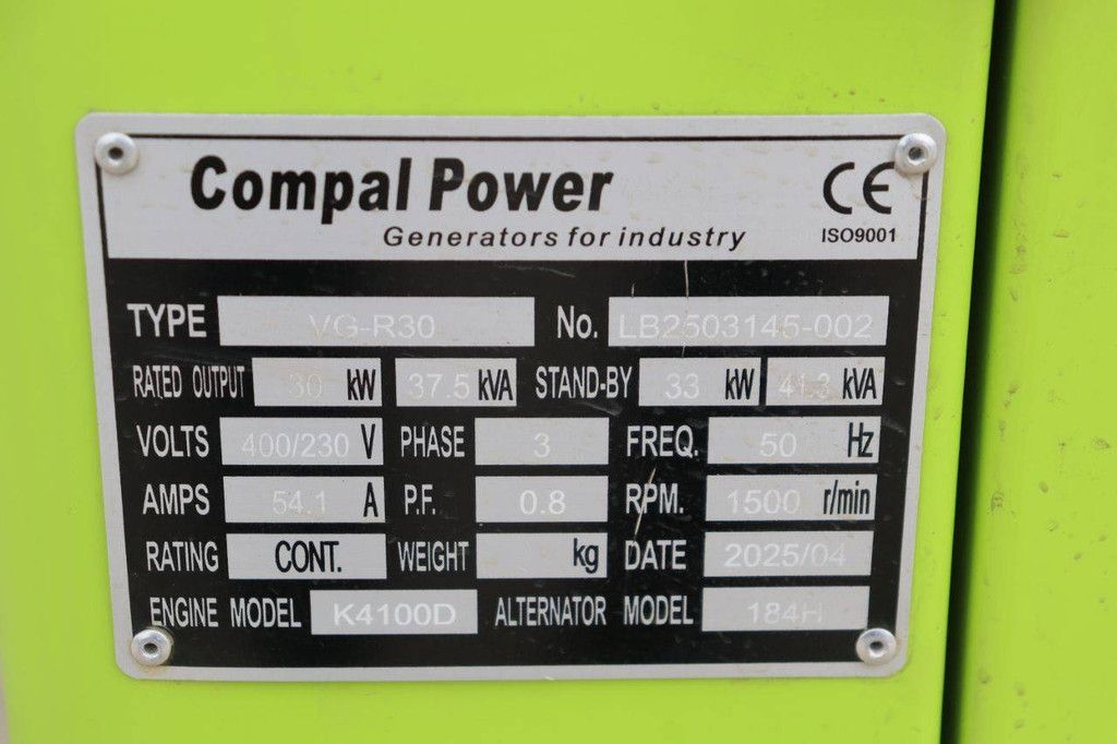 Generator Compal Power VG-R30 Diesel 2025 37kVA Neu