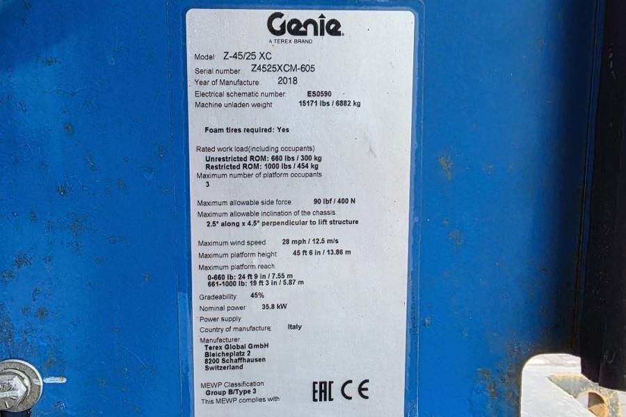 Genie Z45/25 XC Diesel, 4x4 Drive, 16m Working Height, 7