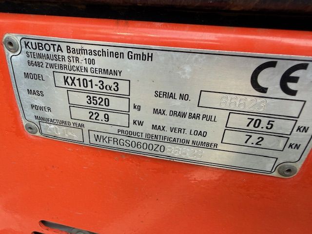 Kubota KX101-3@ bj2014 3.5T Minigraver Minikraan SLP/SRT ZGST