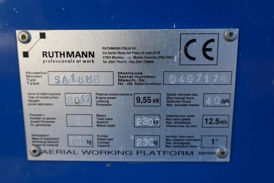 Ruthmann BLUELIFT SA18HB As-Is, Gasoline / 220V, 18m Workin