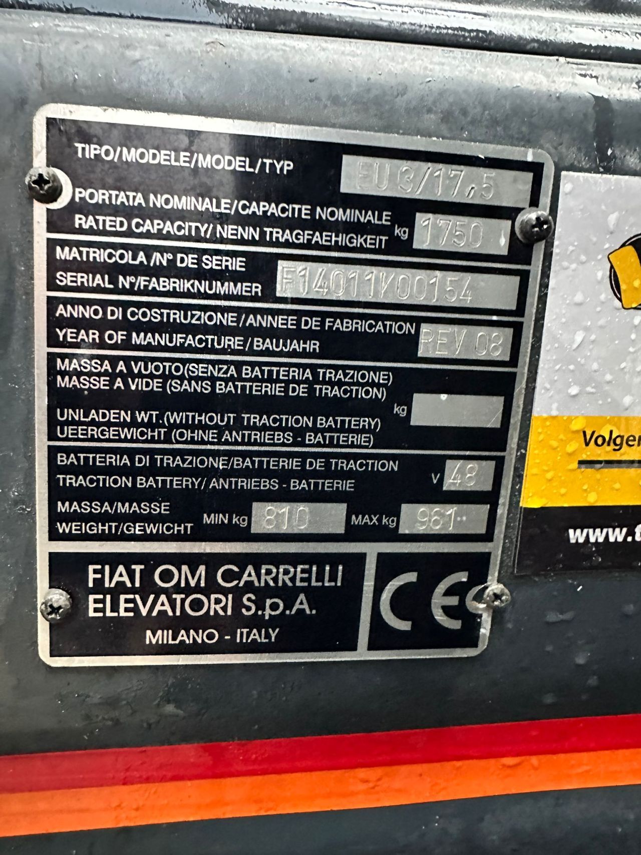 TE KOOP: zeer nette FIAT EU3/17.5 heftruck