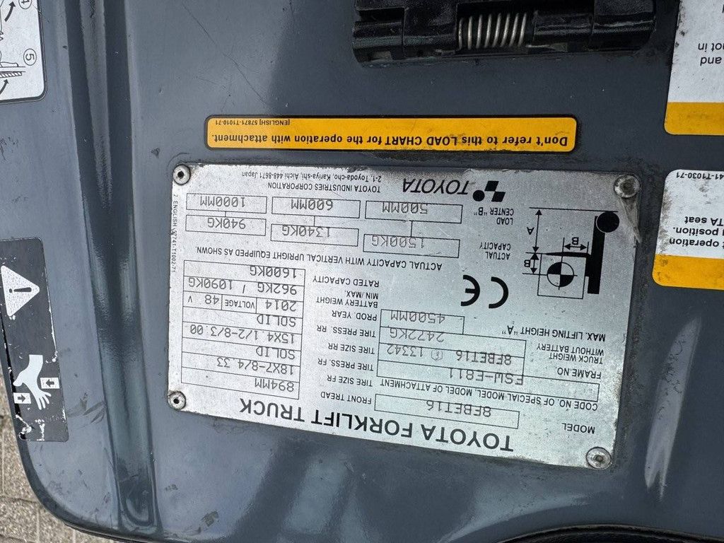 Toyota 8FBET16 Electric Forklift 1600kg 2014