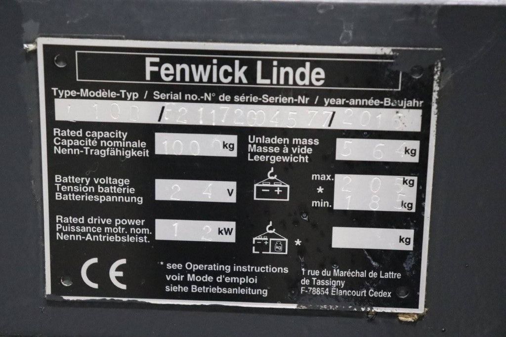 Stapelaar Fenwick-Linde L10B Elektrisch 1000kg 2.5m 2016